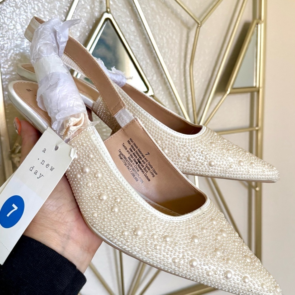NWT A New Day Milan Pearl Slingback Heels Ivory Size 7 Bridal Coquette - Picture 2 of 9